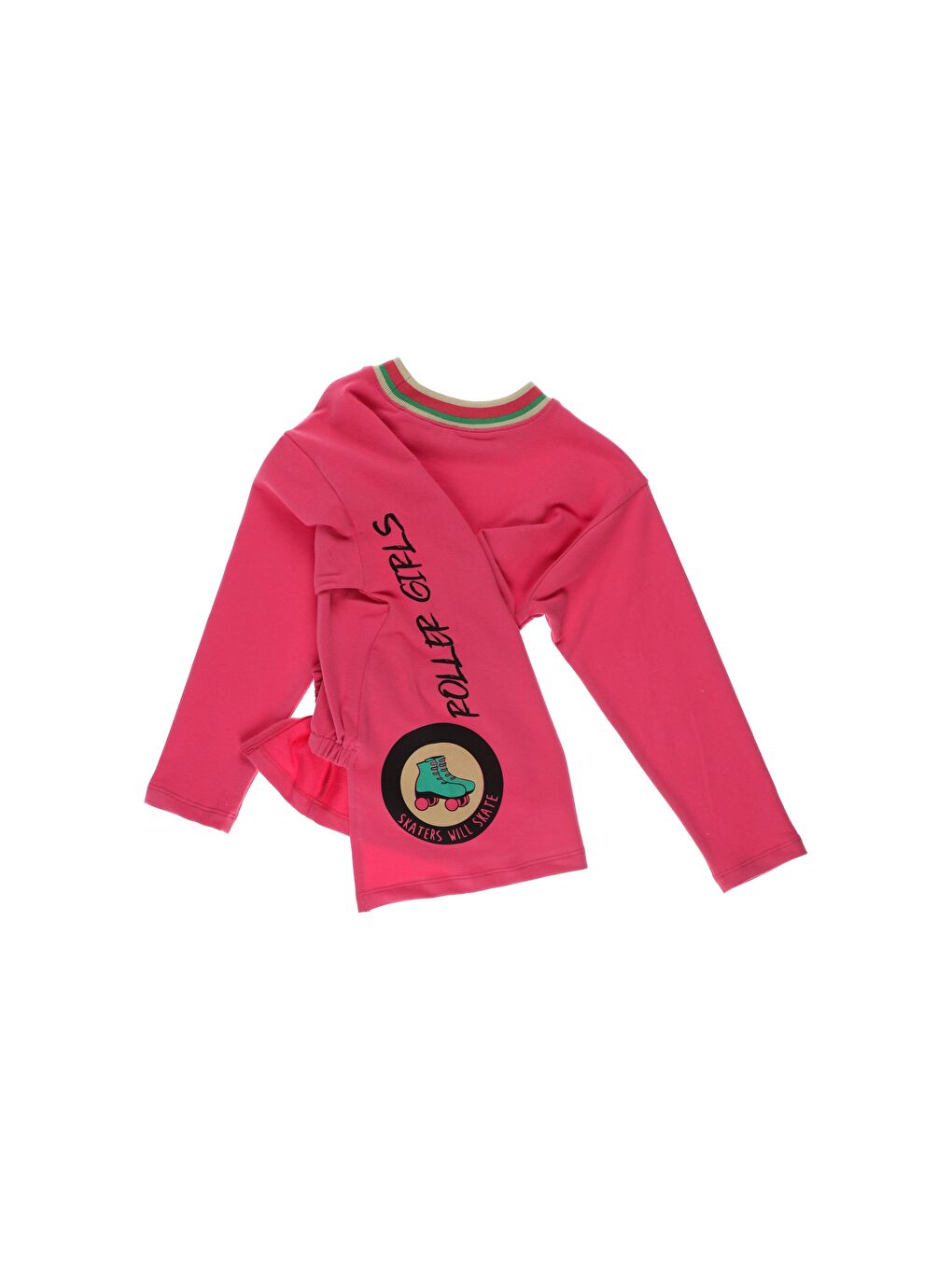 Fuşya Kız Çocuk Önü Büzgü Detaylı Baskılı Sweatshirt-2