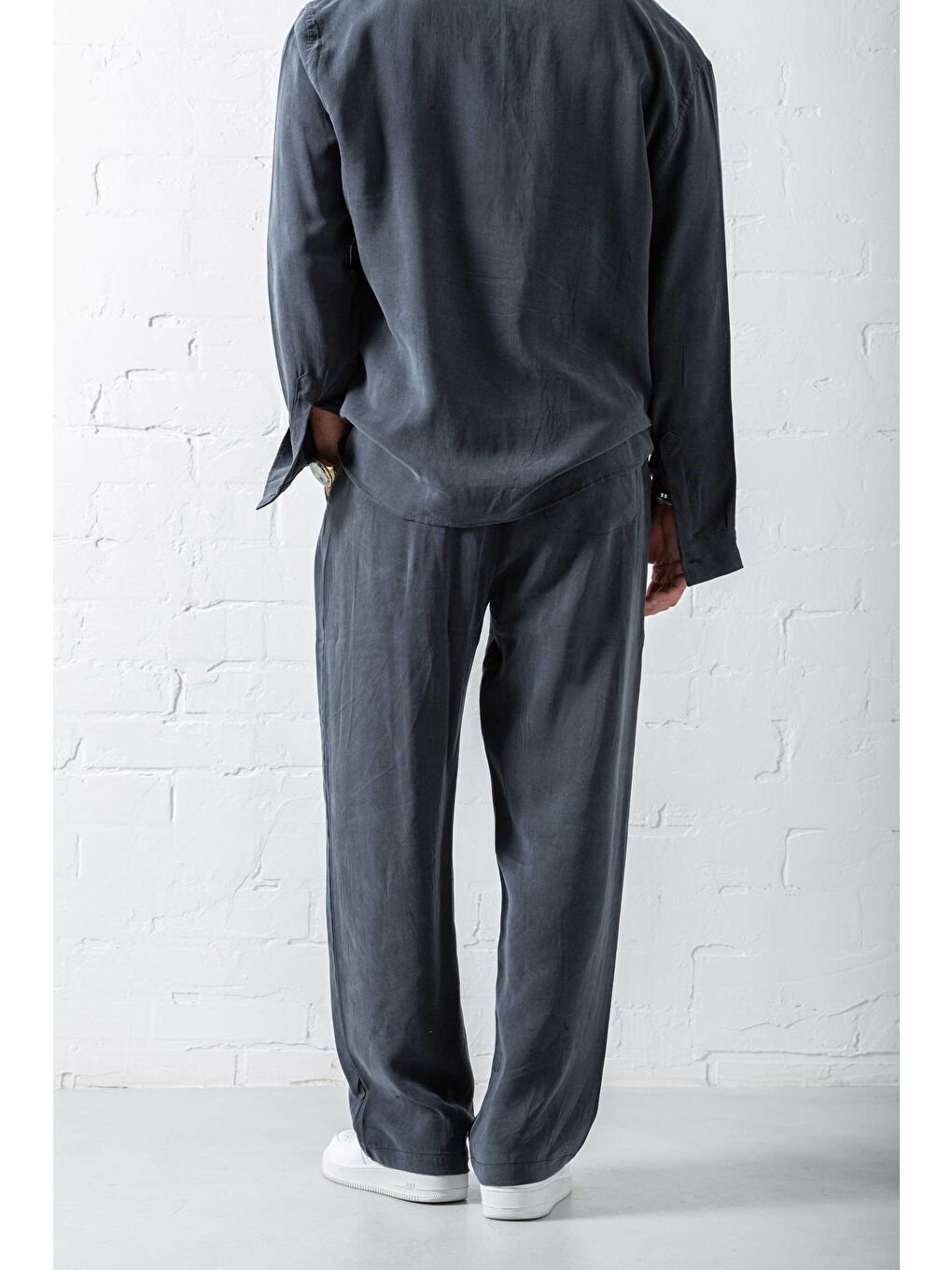 Erkek Baggy Fit Beli Lastikli Pantolon Siyah-6