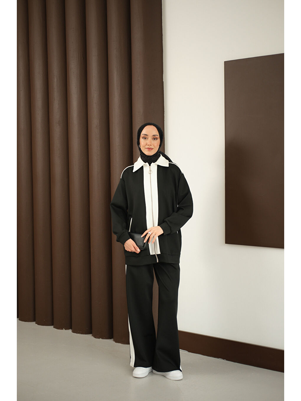 Kadın Yan Şeritli İkili Takım Siyah-3