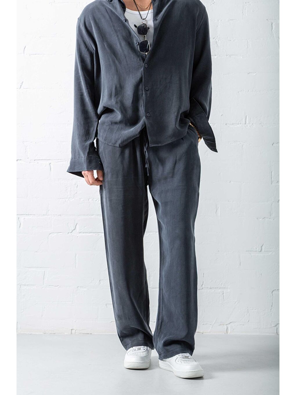 Erkek Baggy Fit Beli Lastikli Pantolon Siyah-7