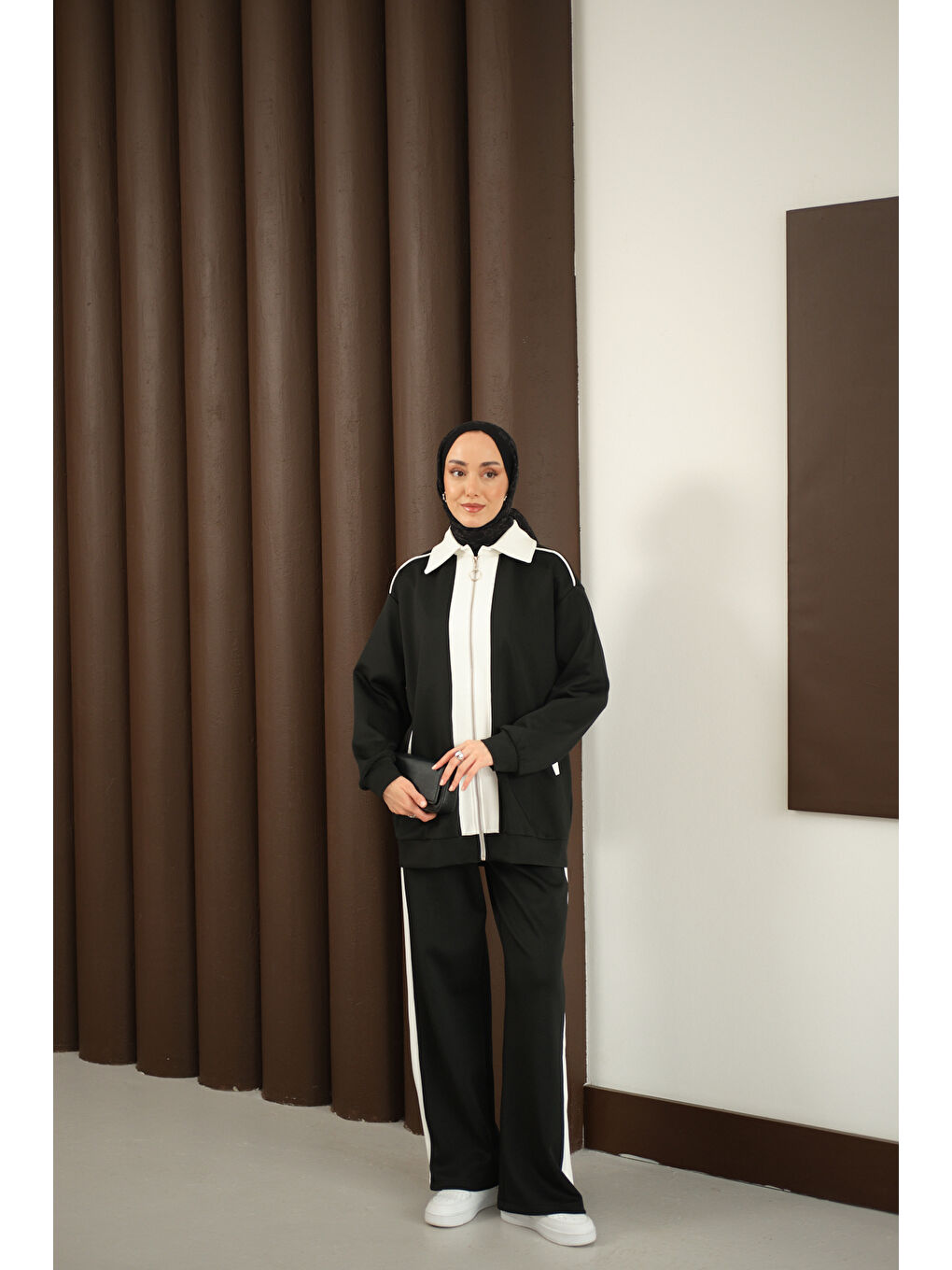 Kadın Yan Şeritli İkili Takım Siyah-4