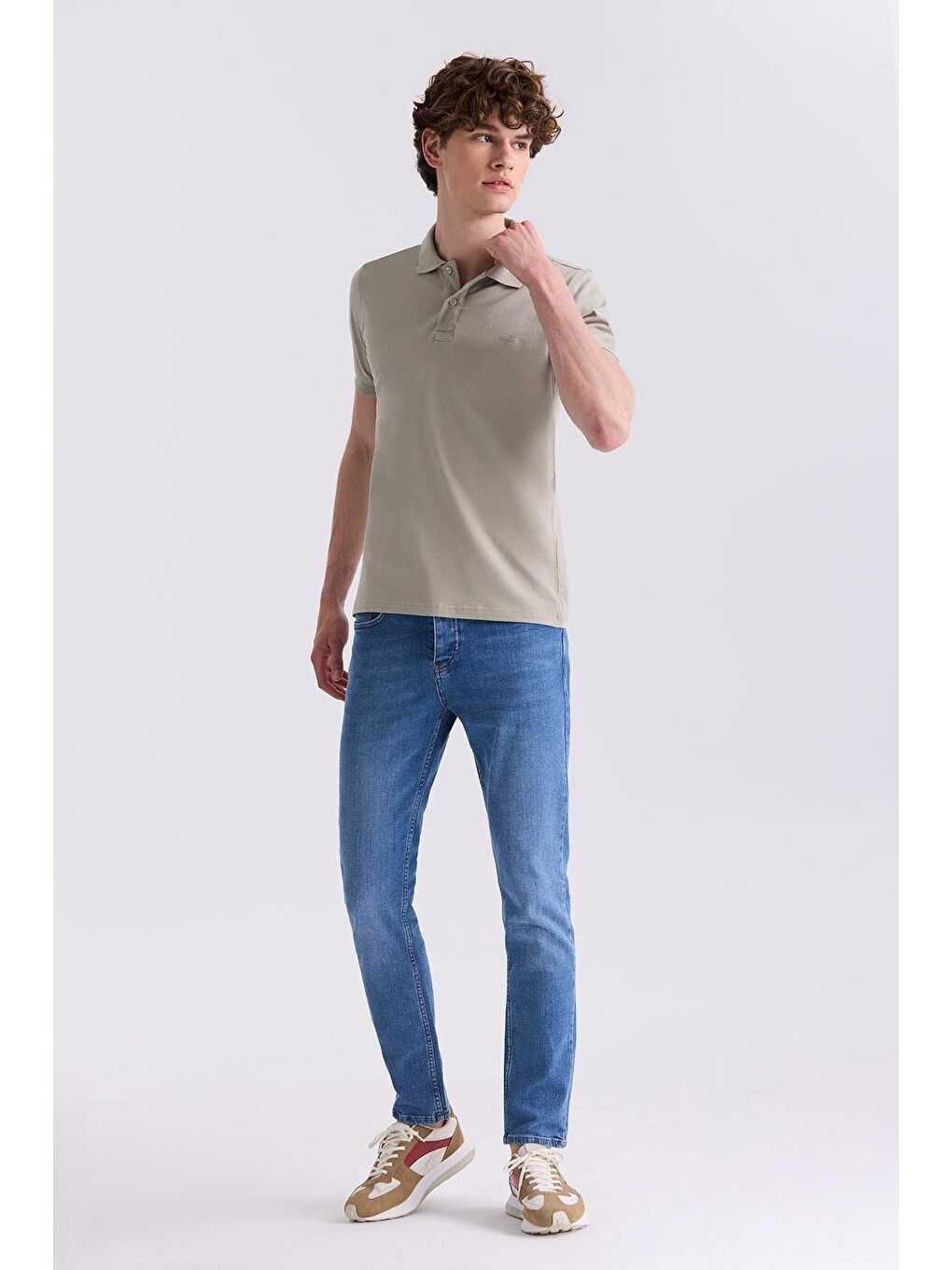 Yeşil Cağla Slim Fit Polo Yaka T-Shirt-1