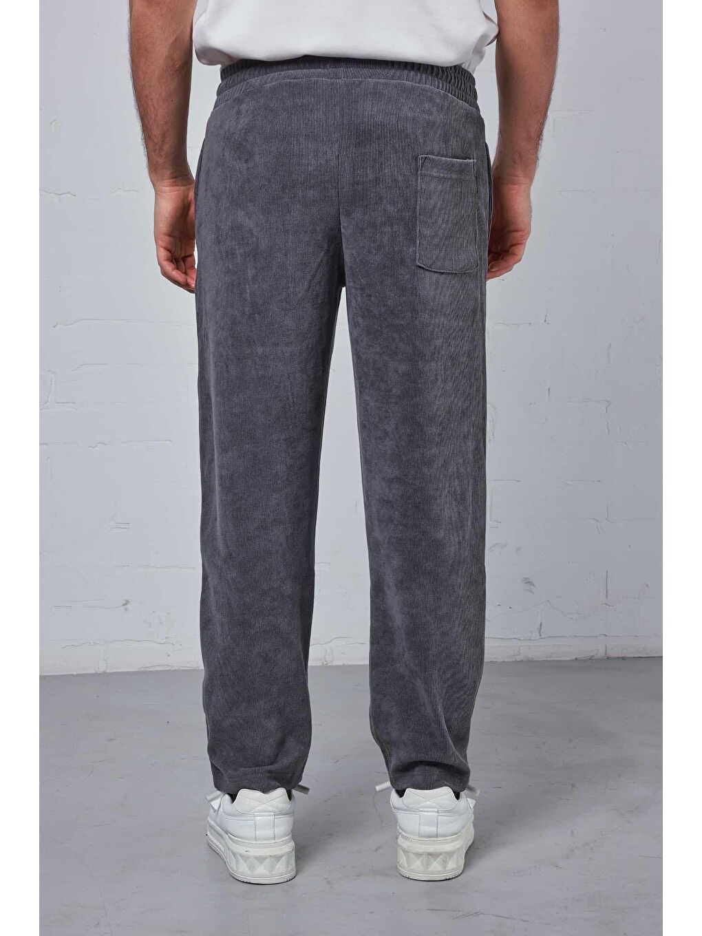 Gri Erkek Regular Fit Fitilli Beli Lastikli Pantolon Füme-2