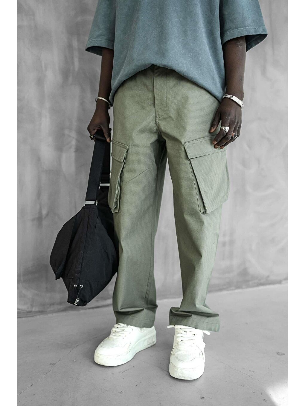 Erkek Kargo Cepli Esnek Baggy Pantolon Yeşil