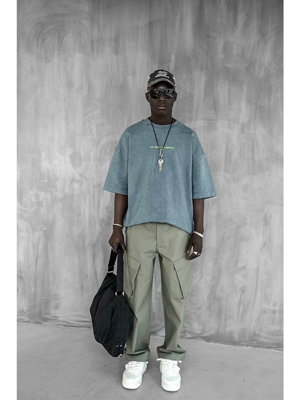 Erkek Kargo Cepli Esnek Baggy Pantolon Yeşil-2