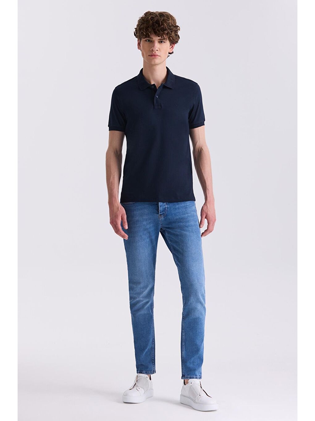 Lacivert Slim Fit Polo Yaka T-Shirt-1