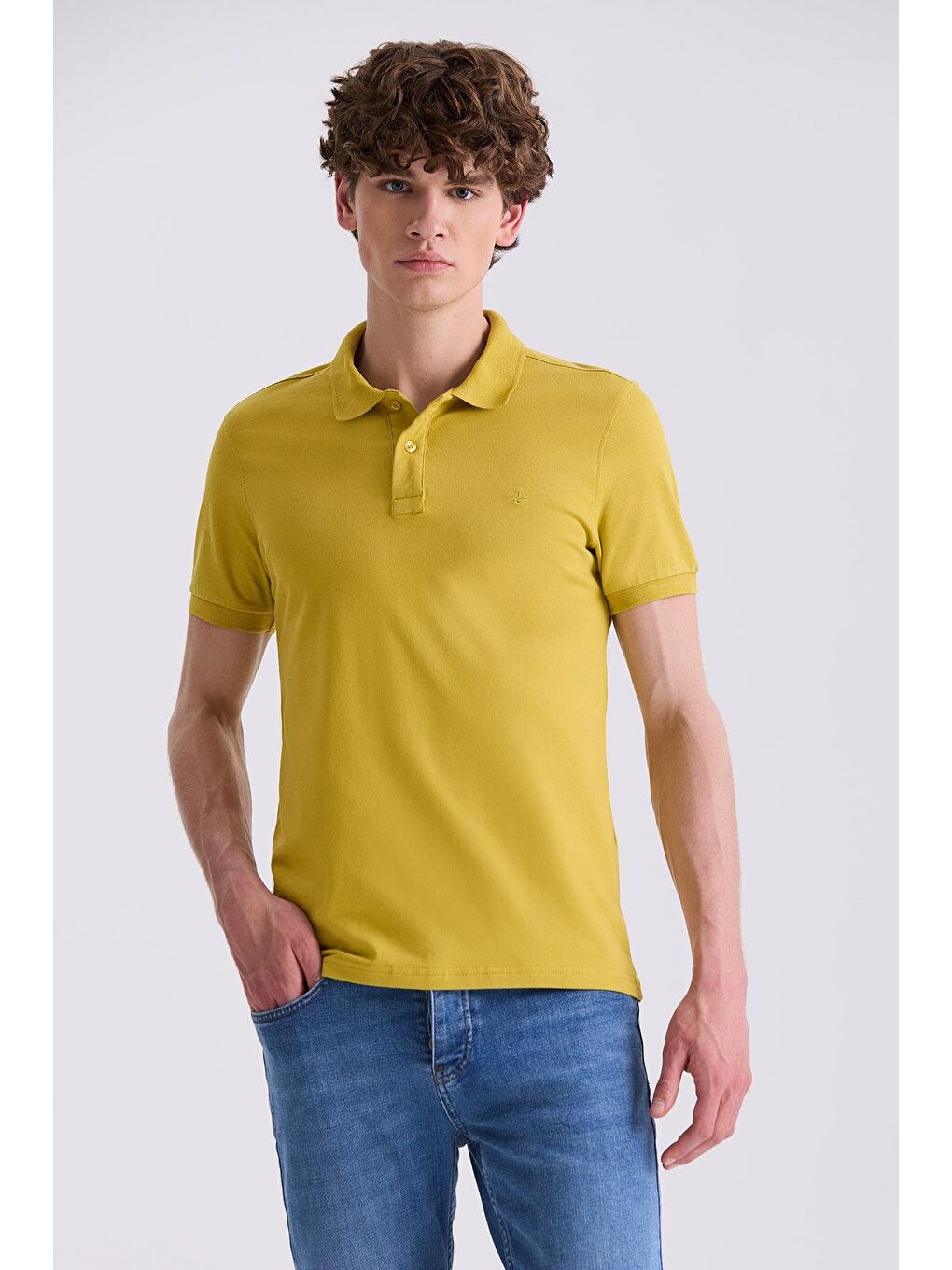 Koyu Sarı Slim Fit Polo Yaka T-Shirt