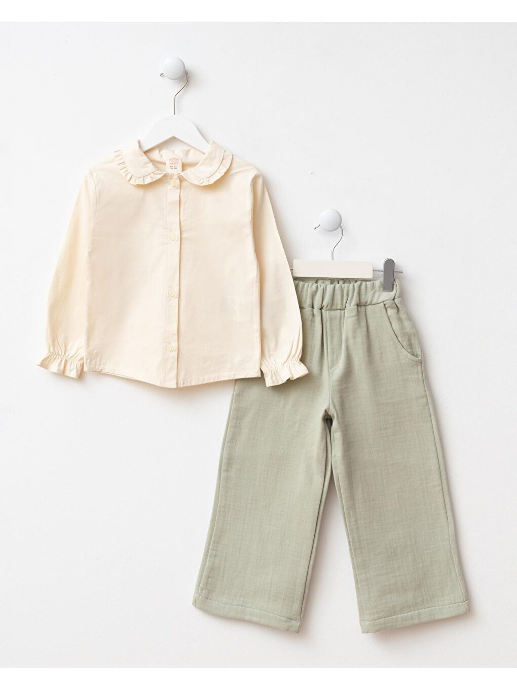 Yeşil Kız Çocuk Pamuklu Mint Yelekli Gömlek Ve Pantolon 3'Lü Takım - Dantel Detaylı Şıklık-3