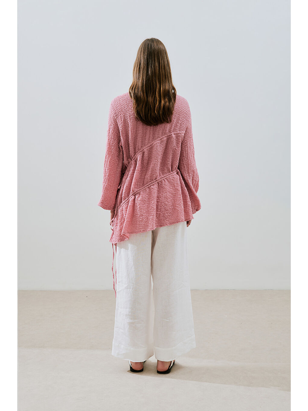 Büzgü Bağlamalı Dokulu Tunik Pembe-6