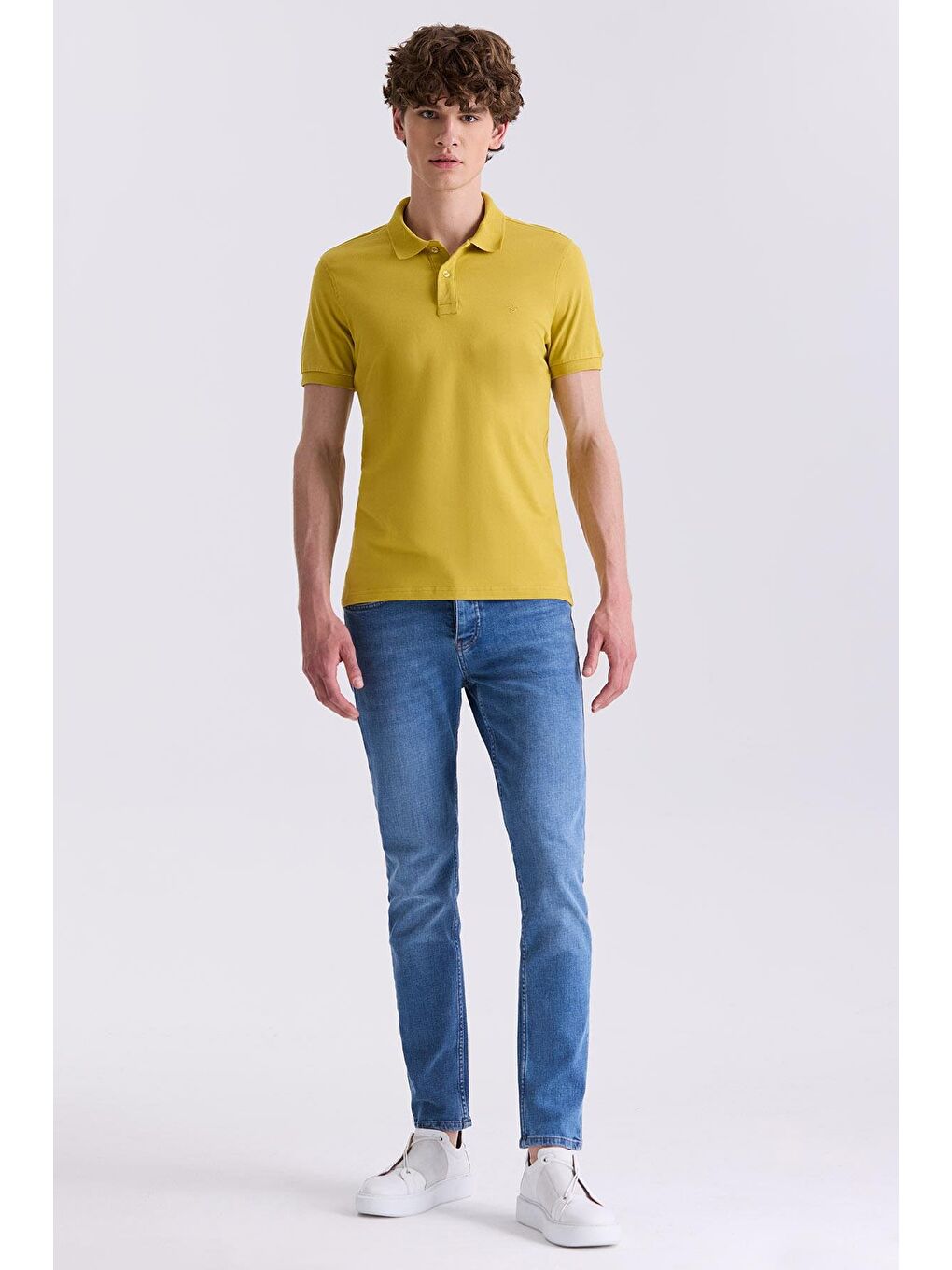 Koyu Sarı Slim Fit Polo Yaka T-Shirt-1
