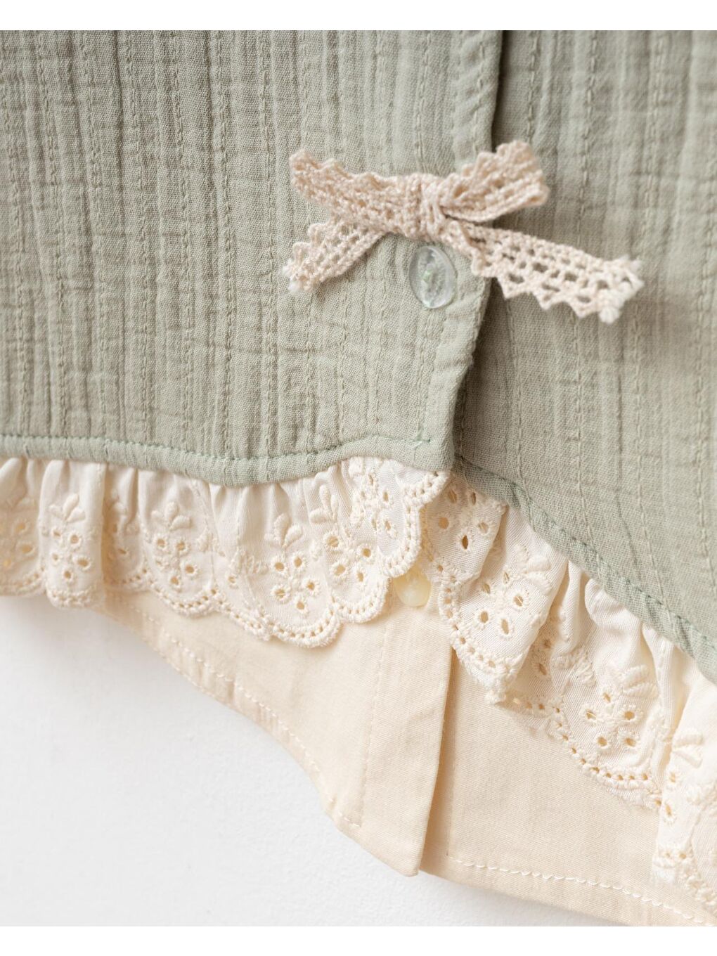 Yeşil Kız Çocuk Pamuklu Mint Yelekli Gömlek Ve Pantolon 3'Lü Takım - Dantel Detaylı Şıklık-4