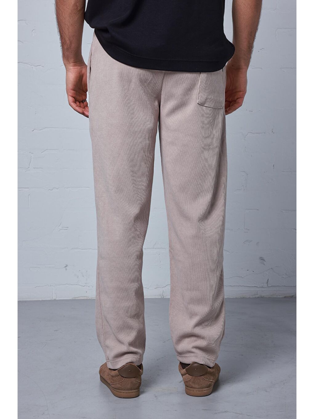 Erkek Regular Fit Fitilli Beli Lastikli Pantolon Bej-3