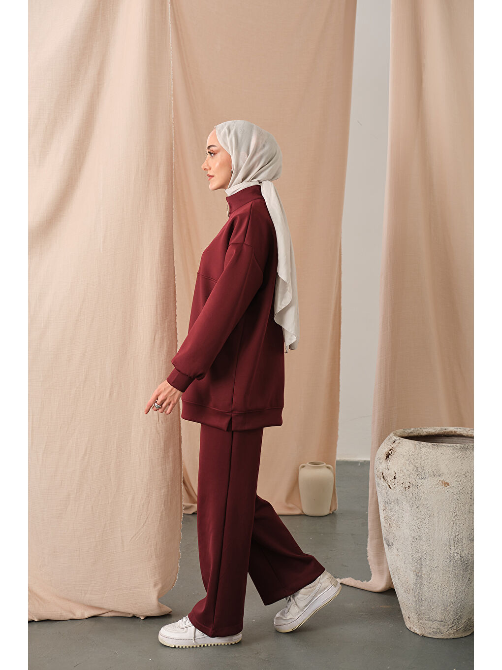 Kadın Yarım Fermuarlı Takım Bordo-3