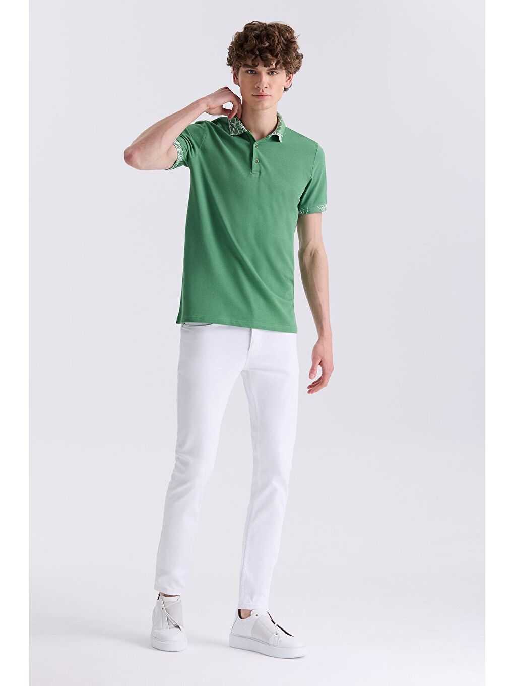 Yeşil Slim Fit Baskılı Polo Yaka T-Shirt-1