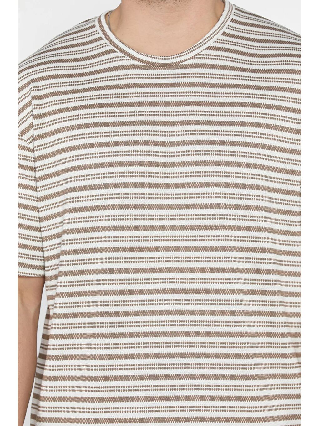 Kahverengi Bisiklet Yaka Çizgi Desenli Erkek Tişört-3