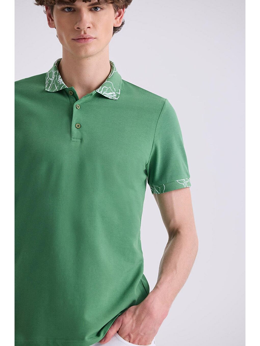 Yeşil Slim Fit Baskılı Polo Yaka T-Shirt-2