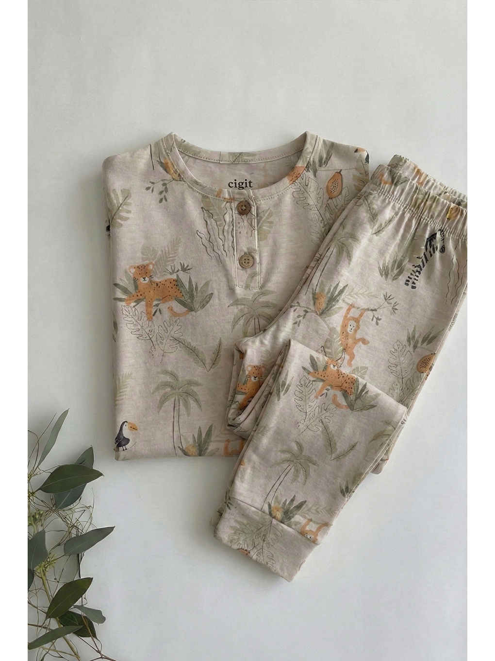 Animal Desenli Pijama Takım 1-5 Yaş Bej-1