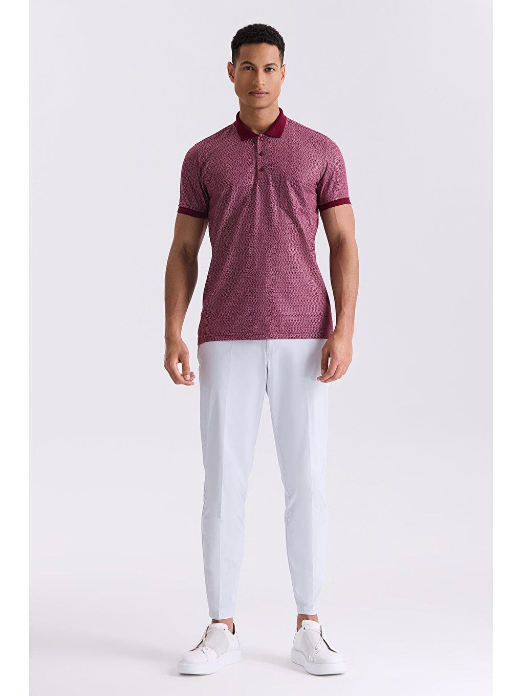 Bordo Classic Fit Desenli Polo Yaka T-Shirt-1