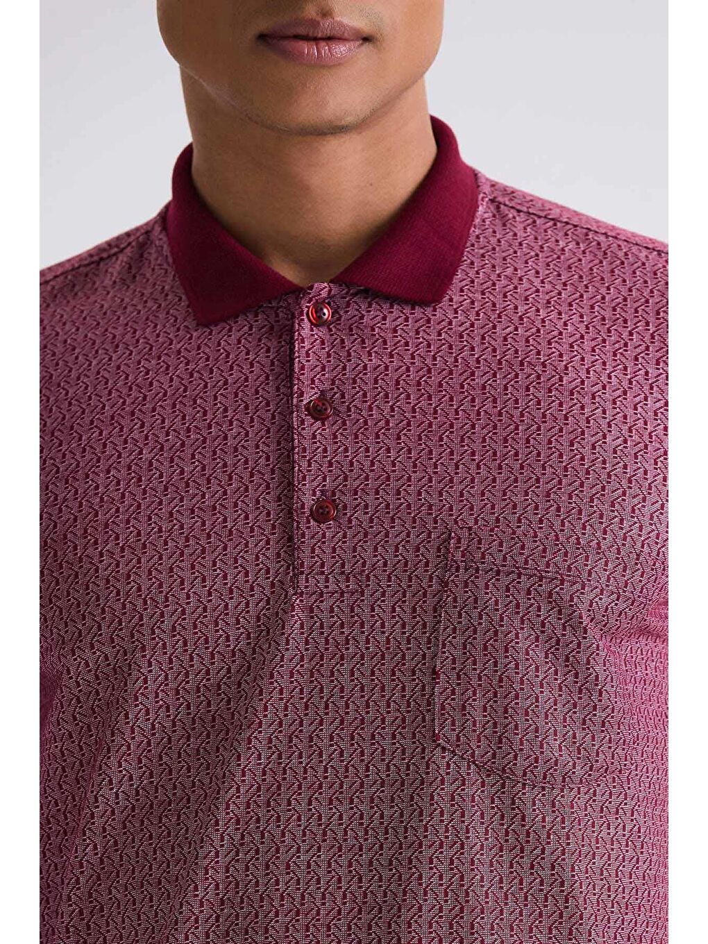 Bordo Classic Fit Desenli Polo Yaka T-Shirt-2