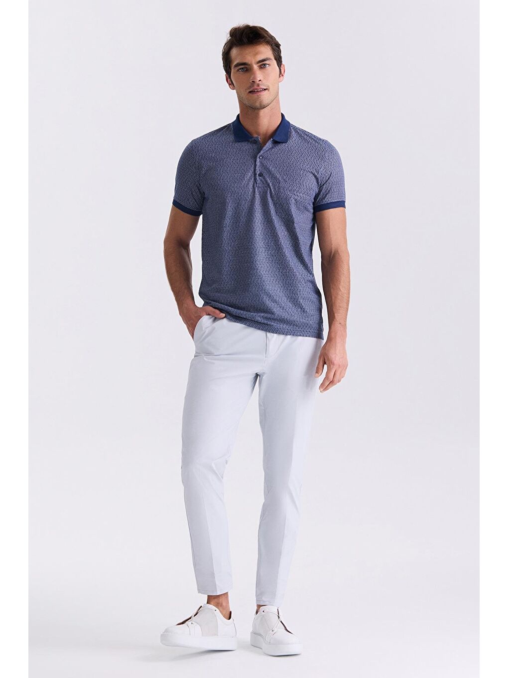 Lacivert Classic Fit Cepli Desenli Polo Yaka T-Shirt-1