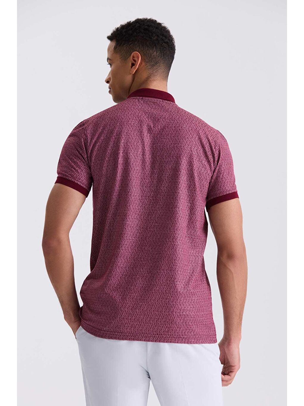 Bordo Classic Fit Desenli Polo Yaka T-Shirt-3