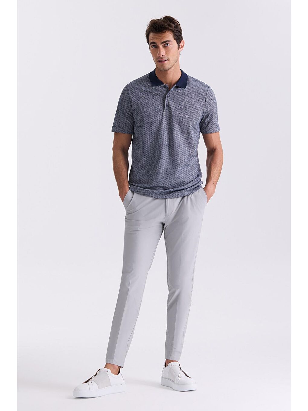 Lacivert Regular Fit Desenli Polo Yaka T-Shirt-1