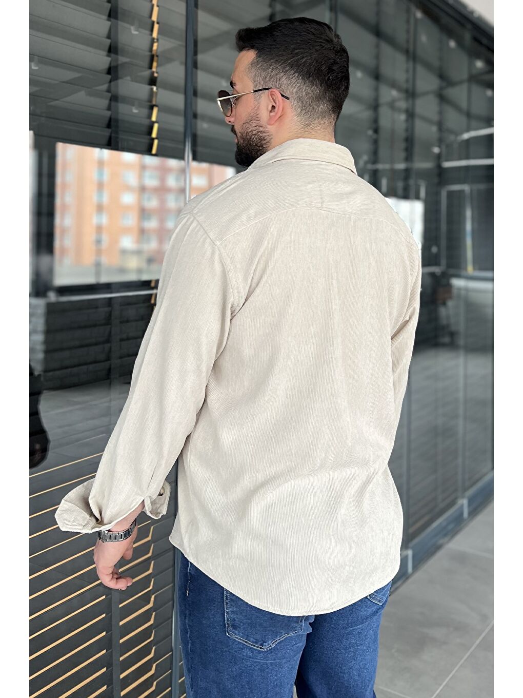 Bej Erkek Uzun Kol Gömlek-3