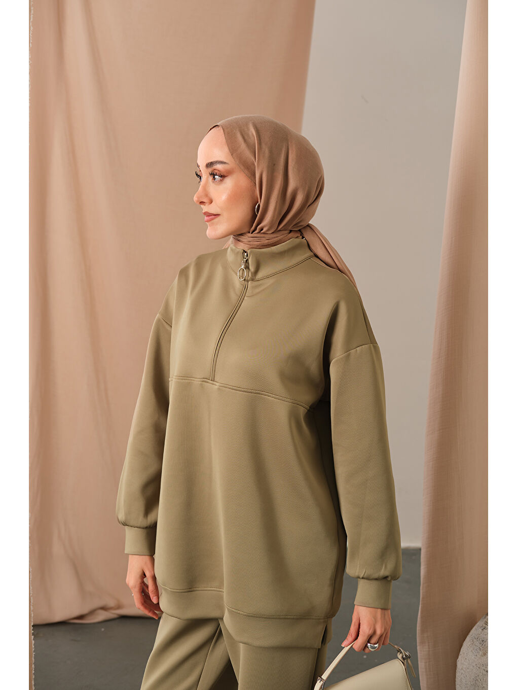 Kadın Yarım Fermuarlı Takım Yeşil-1