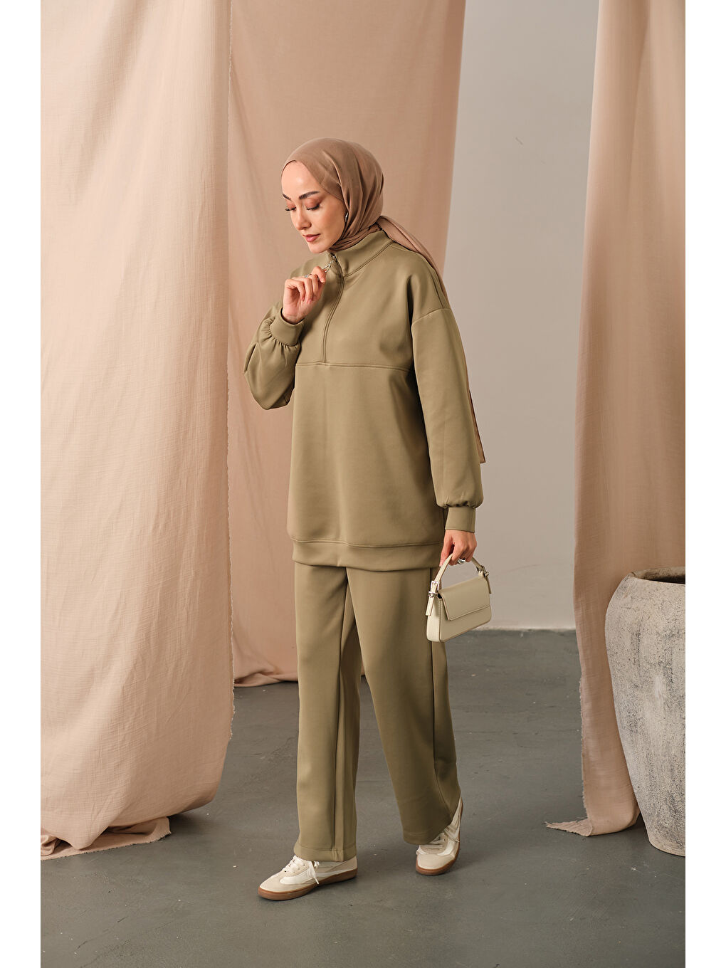Kadın Yarım Fermuarlı Takım Yeşil-2