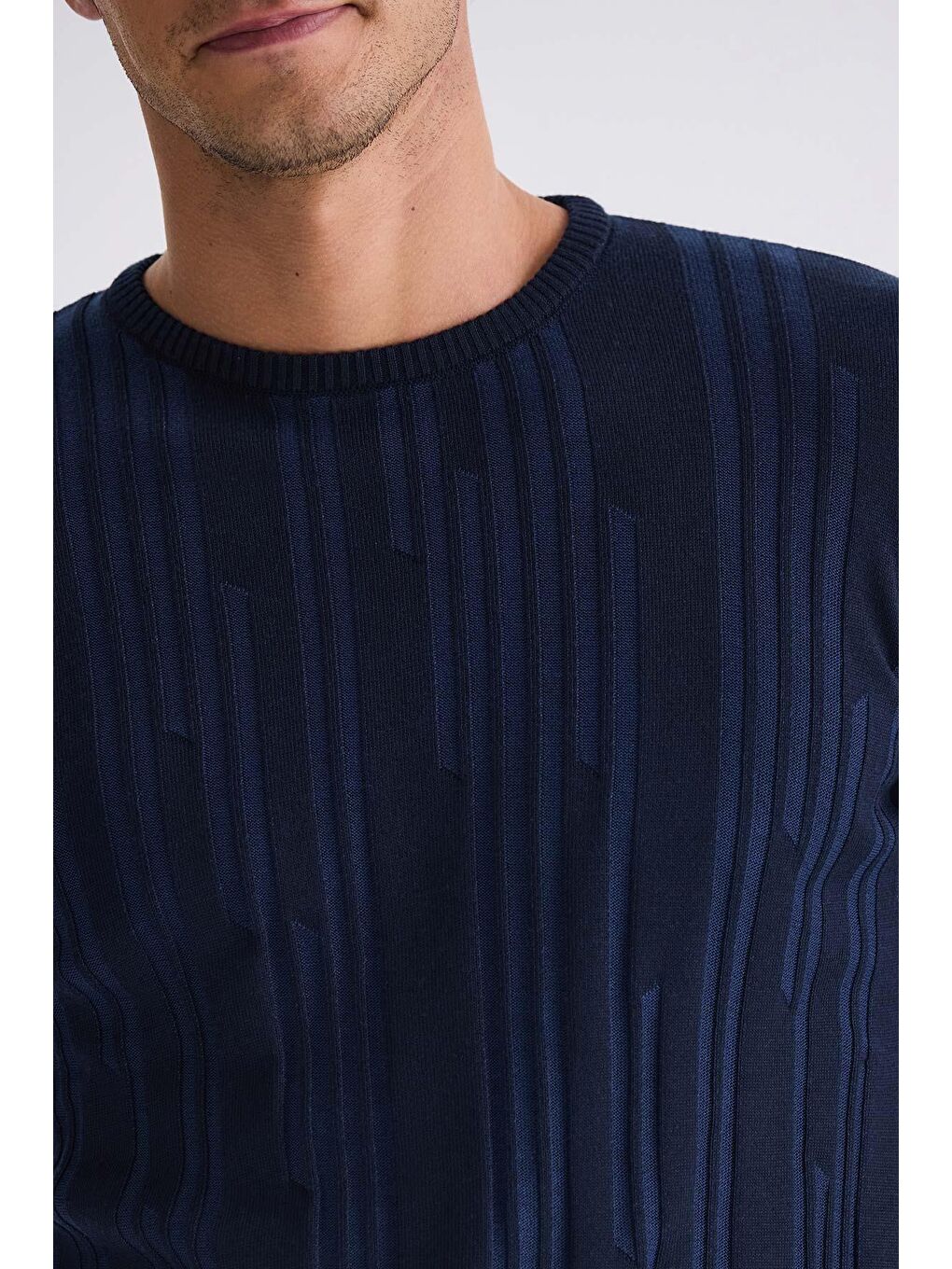 İndigo Slim Fit Bisiklet Yaka Desenli Triko Kazak-2