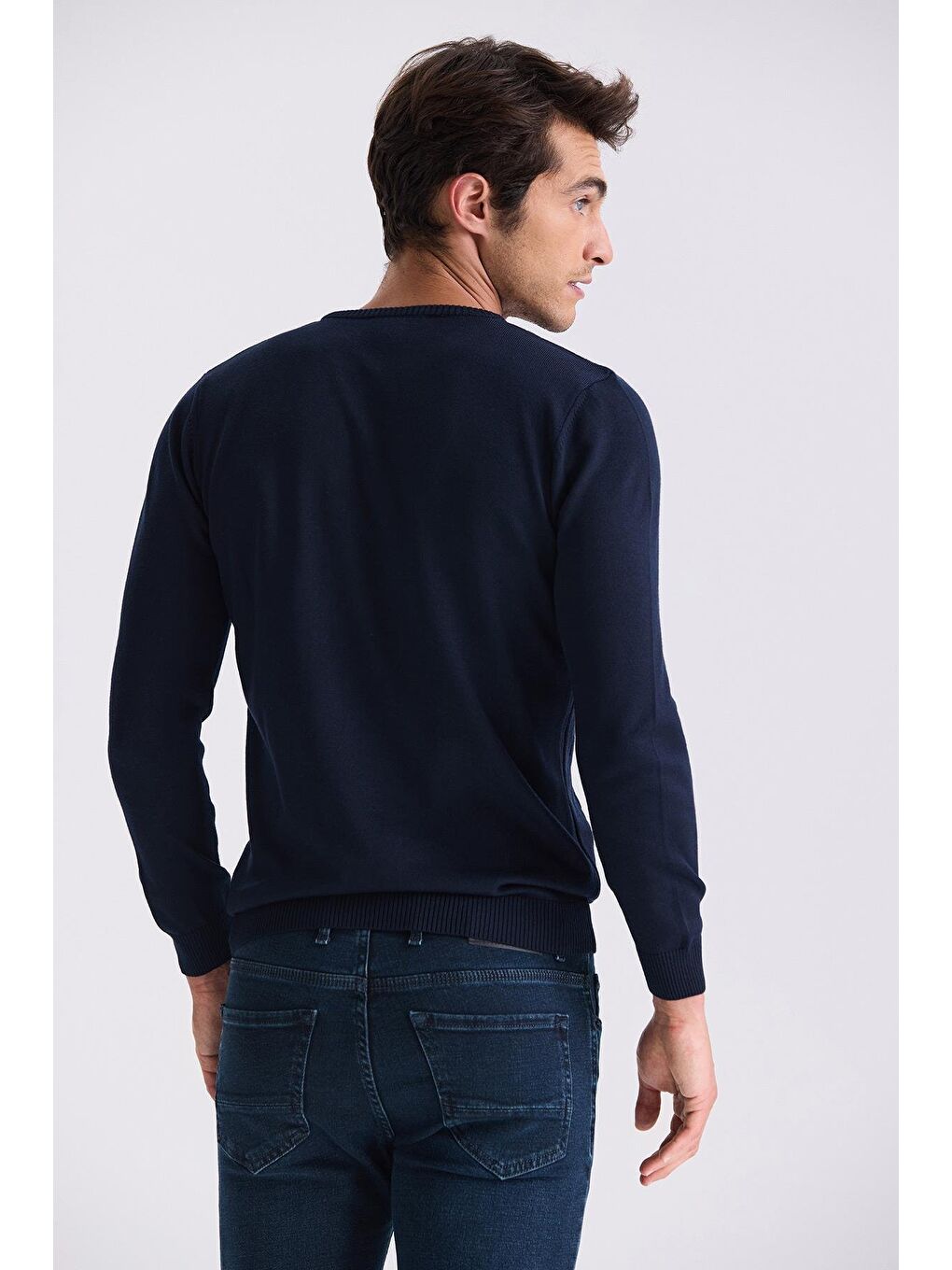 İndigo Slim Fit Bisiklet Yaka Desenli Triko Kazak-3