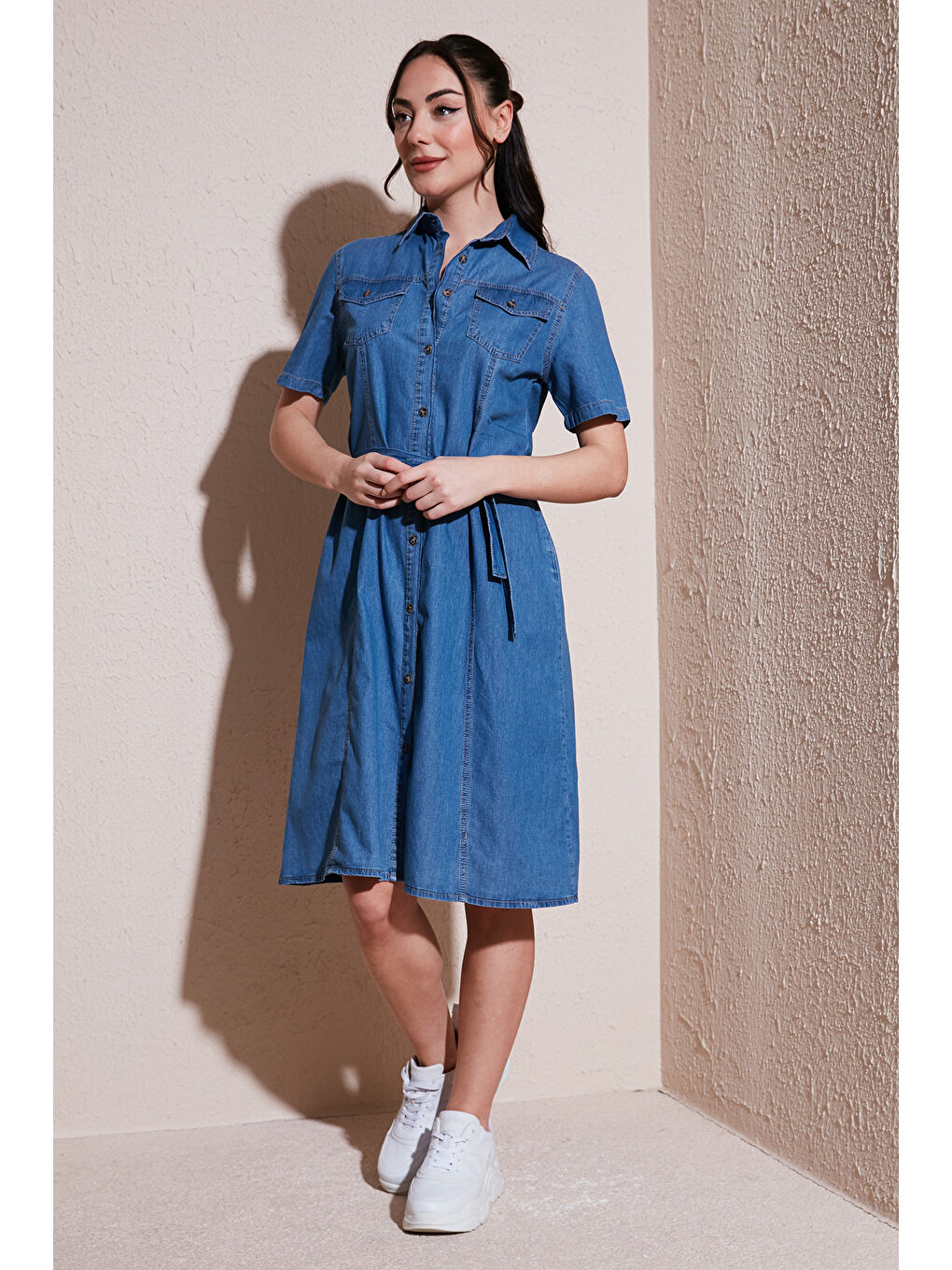 Mavi % 100 Pamuk Standart Fit Kısa Kollu Mini Boy Denim Elbise 25Y0108K1-1