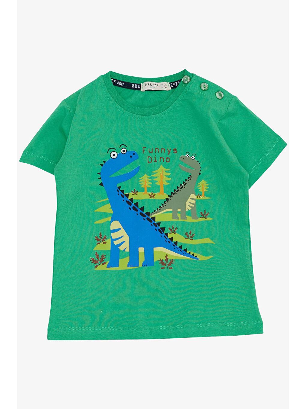 Erkek Çocuk Tişört Orman Temalı Komik Dinozorlar Baskılı Yeşil (2-6 Yaş)
