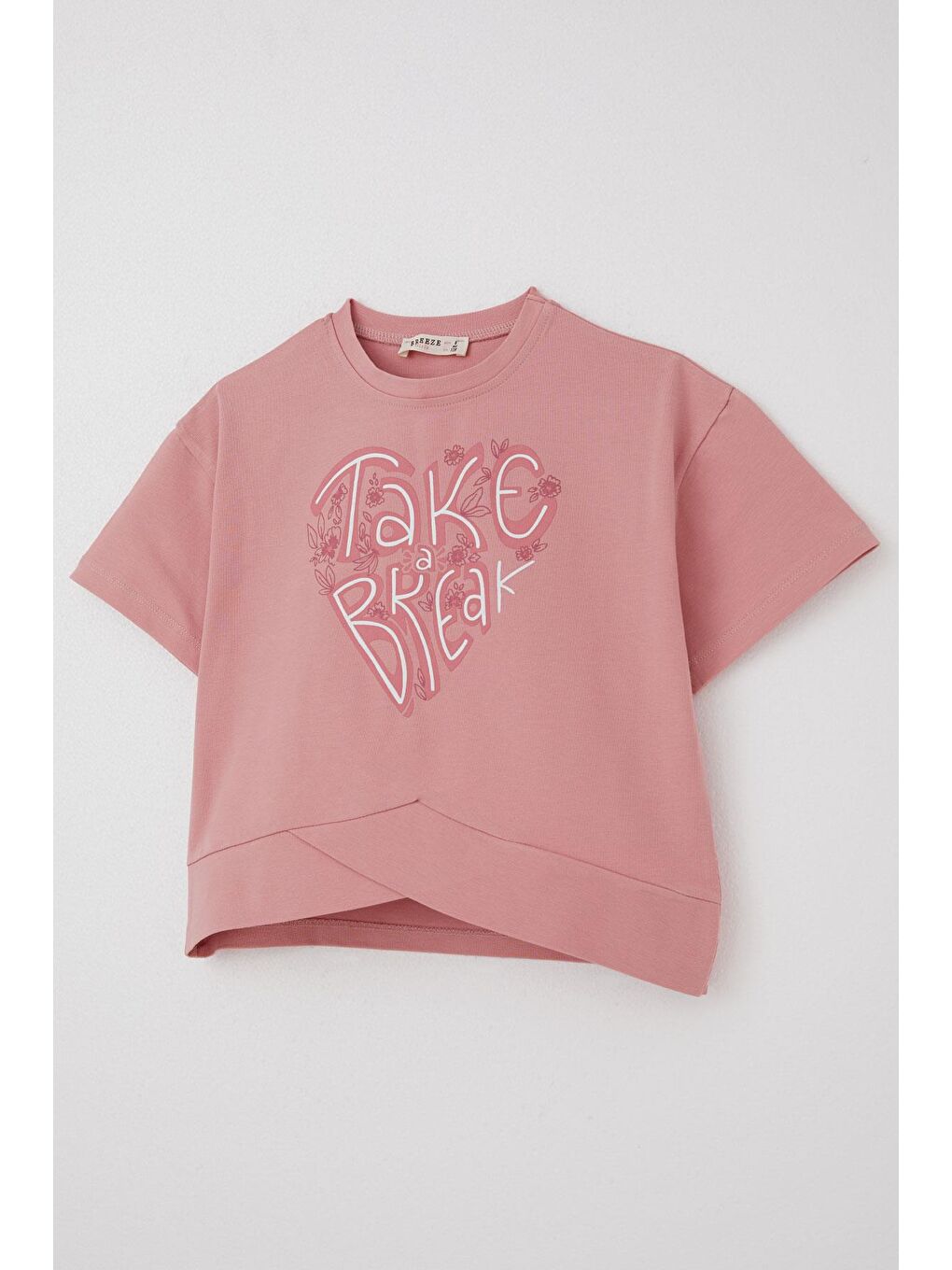 Pembe Kız Çocuk Kapri Taytlı Takım Çapraz Detay Yazı Baskılı Gülkurusu (8-14 Yaş)-5