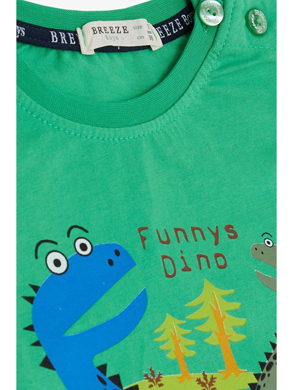 Erkek Çocuk Tişört Orman Temalı Komik Dinozorlar Baskılı Yeşil (2-6 Yaş)-2