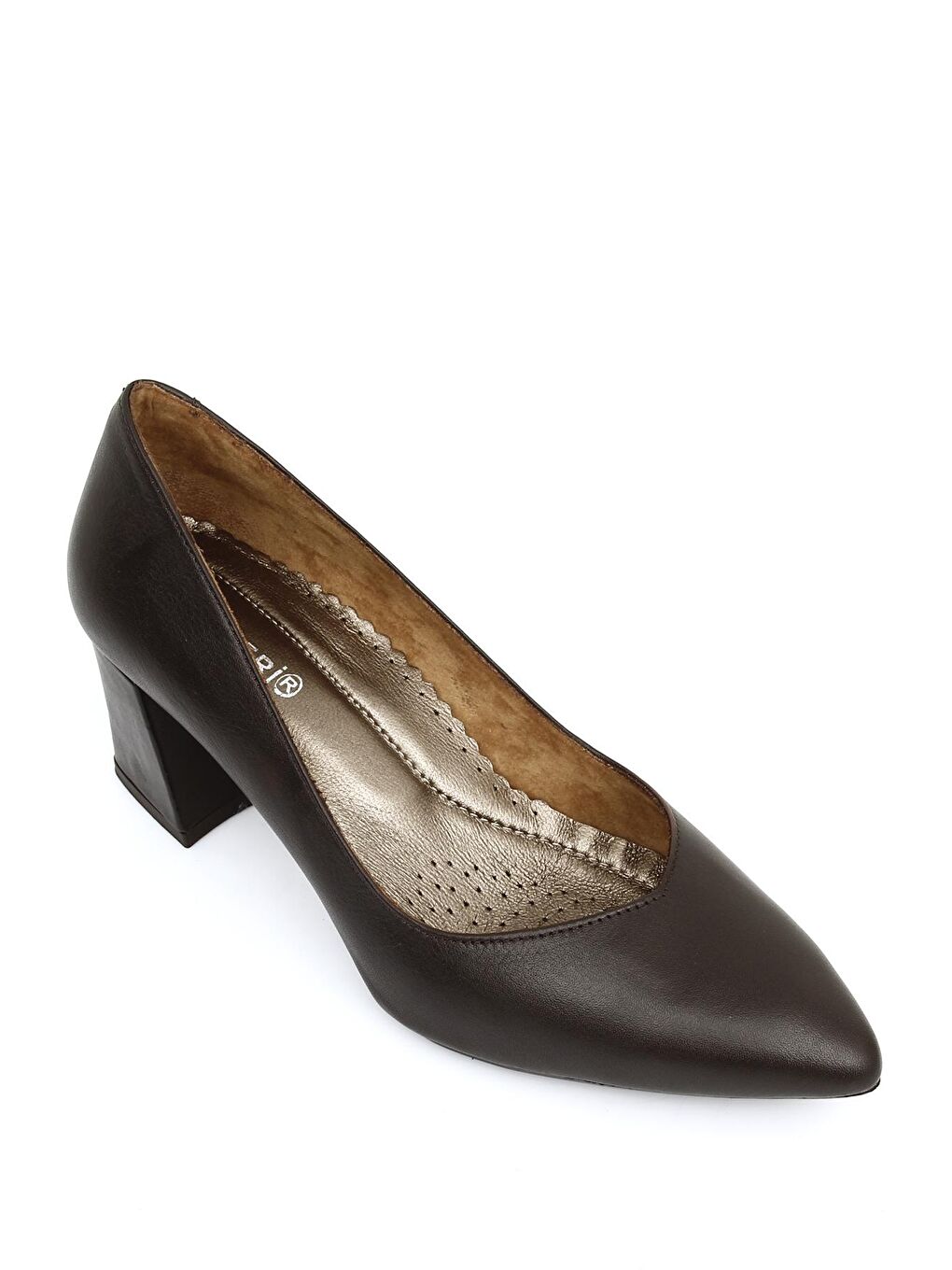 Kahverengi KAHVERENGİ  Hakiki Deri Sivri Burun Orta Kalın Topuklu Kadın Ayakkabı 24170-5