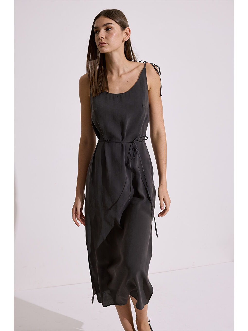 Modal Askılı Rahat Elbise Antrasit-3