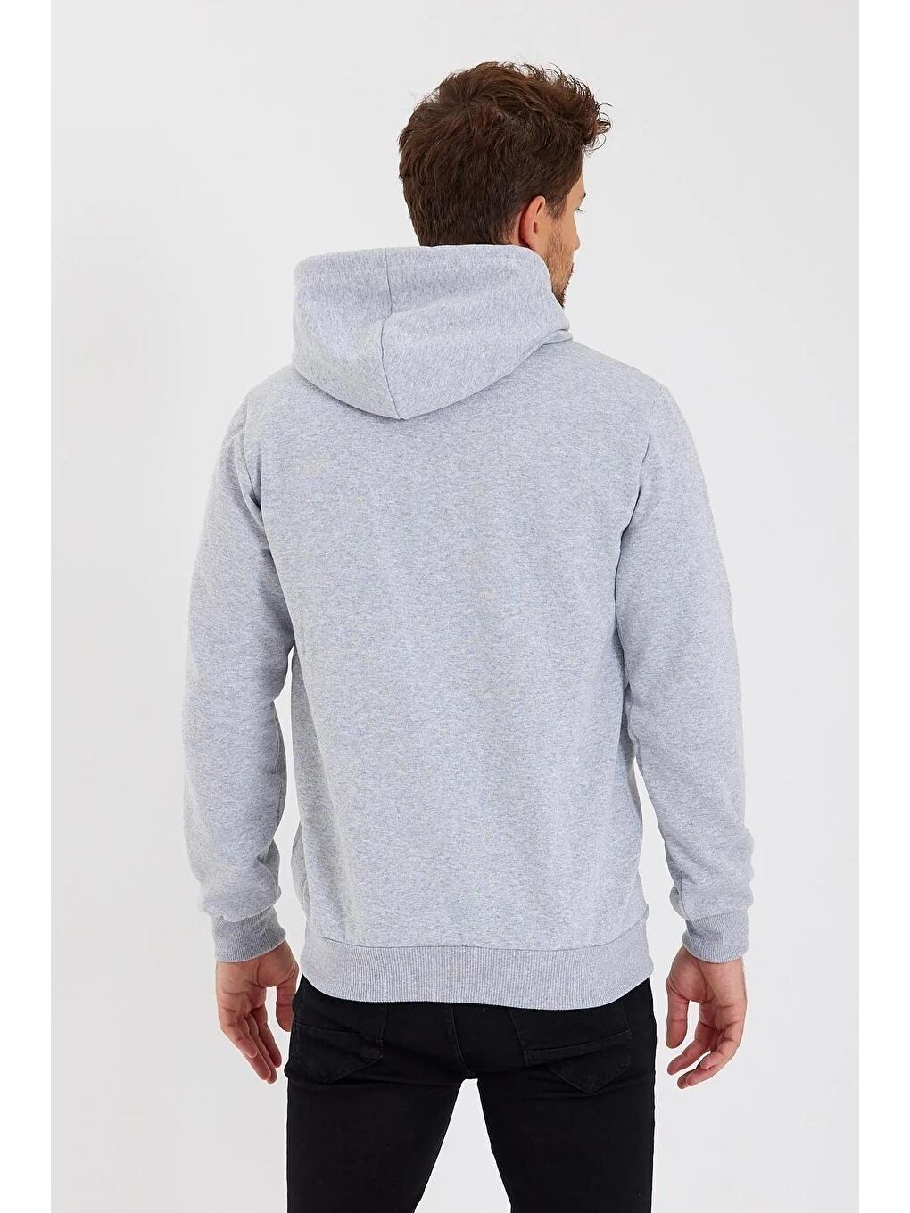 Gri Kapüşonlu Regular Fit Hırka Düz Paça Erkek Eşofman Takımı 3861-6