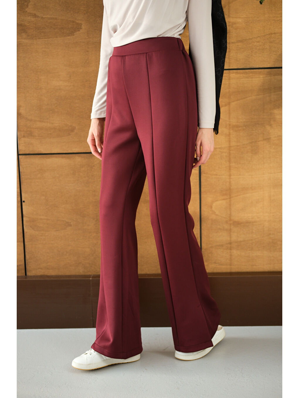 Kadın Yandan Yırtmaçlı Scuba Pantolon Bordo-1