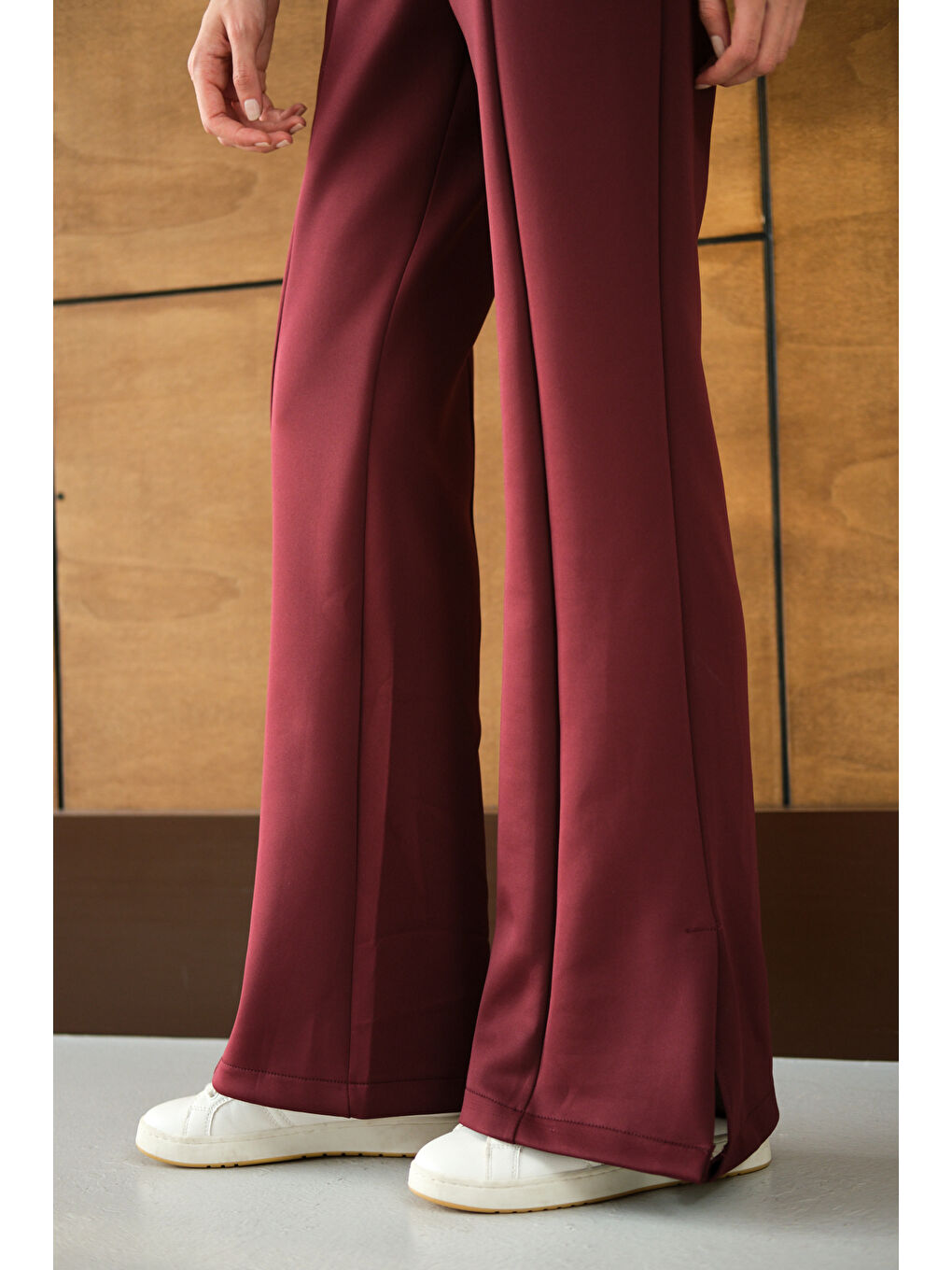 Kadın Yandan Yırtmaçlı Scuba Pantolon Bordo-3