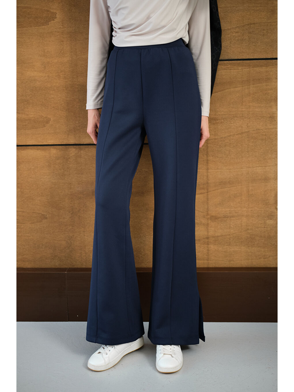 Kadın Yandan Yırtmaçlı Scuba Pantolon Lacivert-1