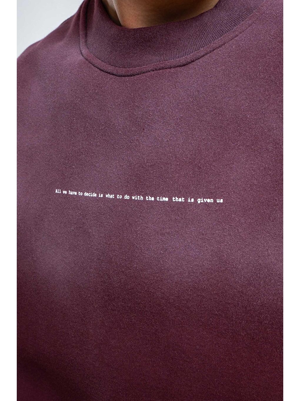 Erkek Minimal Yazı Detaylı Yıkamalı Sweatshirt Bordo-6