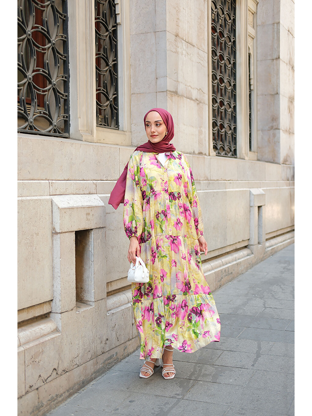 Kadın Tropikal Çiçek Desen Elbise Yağ Yeşil