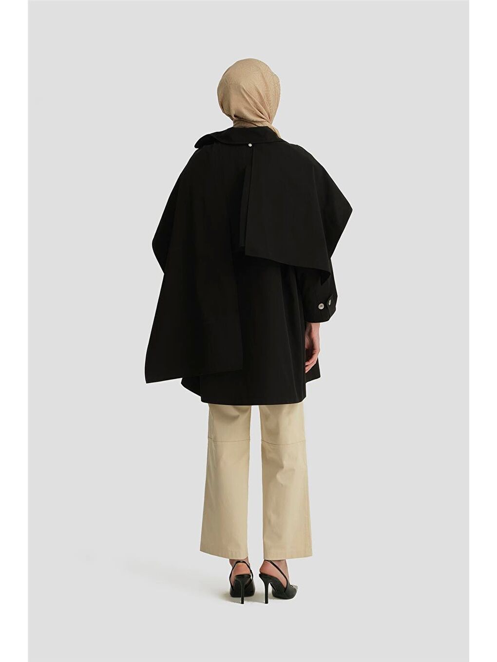 Atkı Detaylı Trençkot 25Y7805 Siyah-4