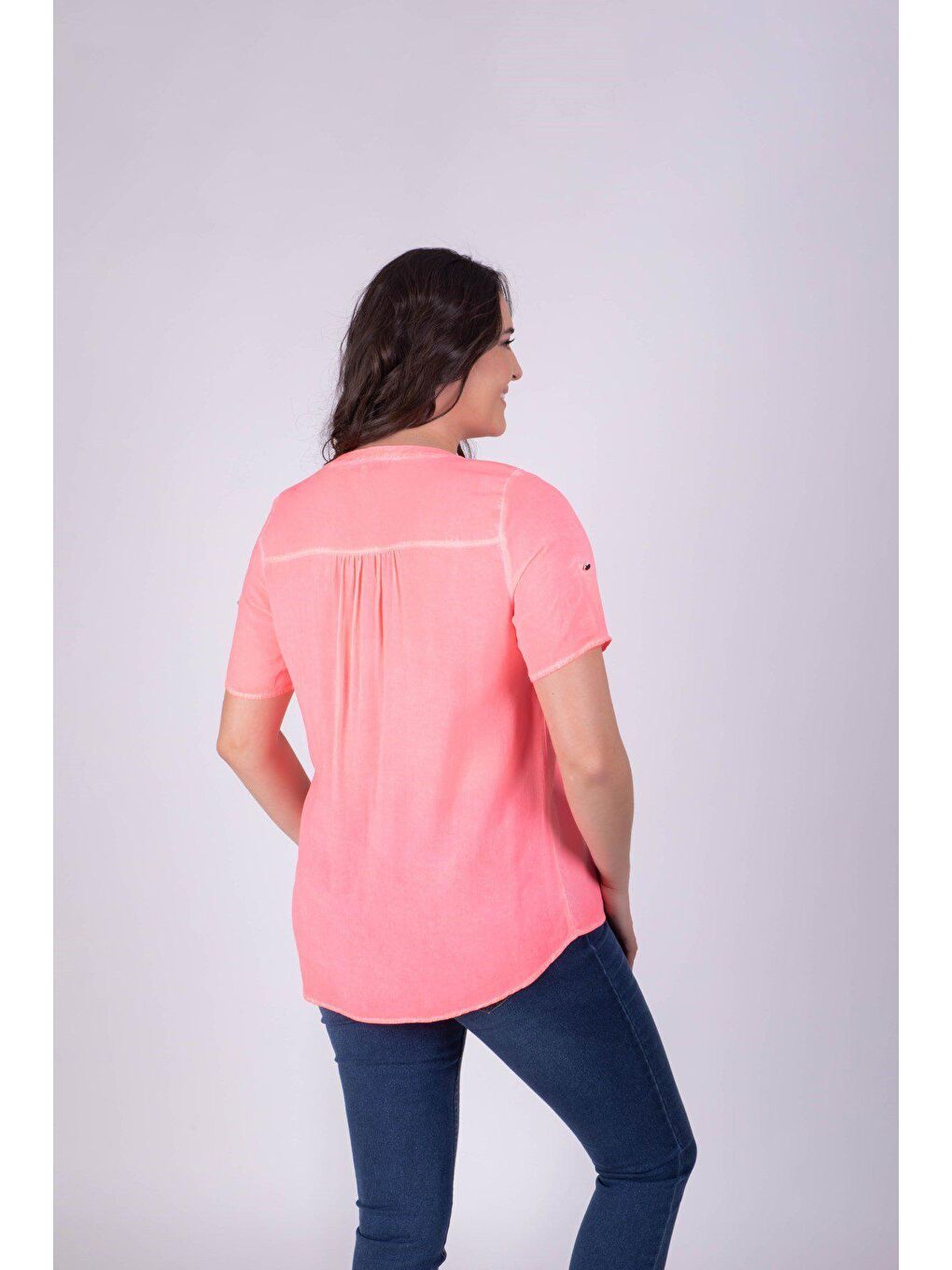 Mylinemoda Pembe Açık Yaka Yarım Kol Bluz - 1