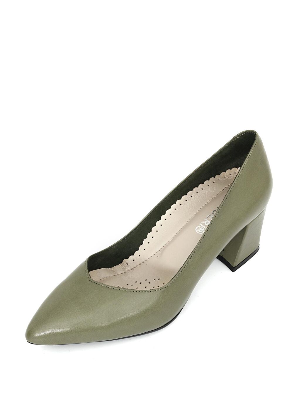 HAKİ  Hakiki Deri Sivri Burun Orta Kalın Topuklu Kadın Ayakkabı 24170-7
