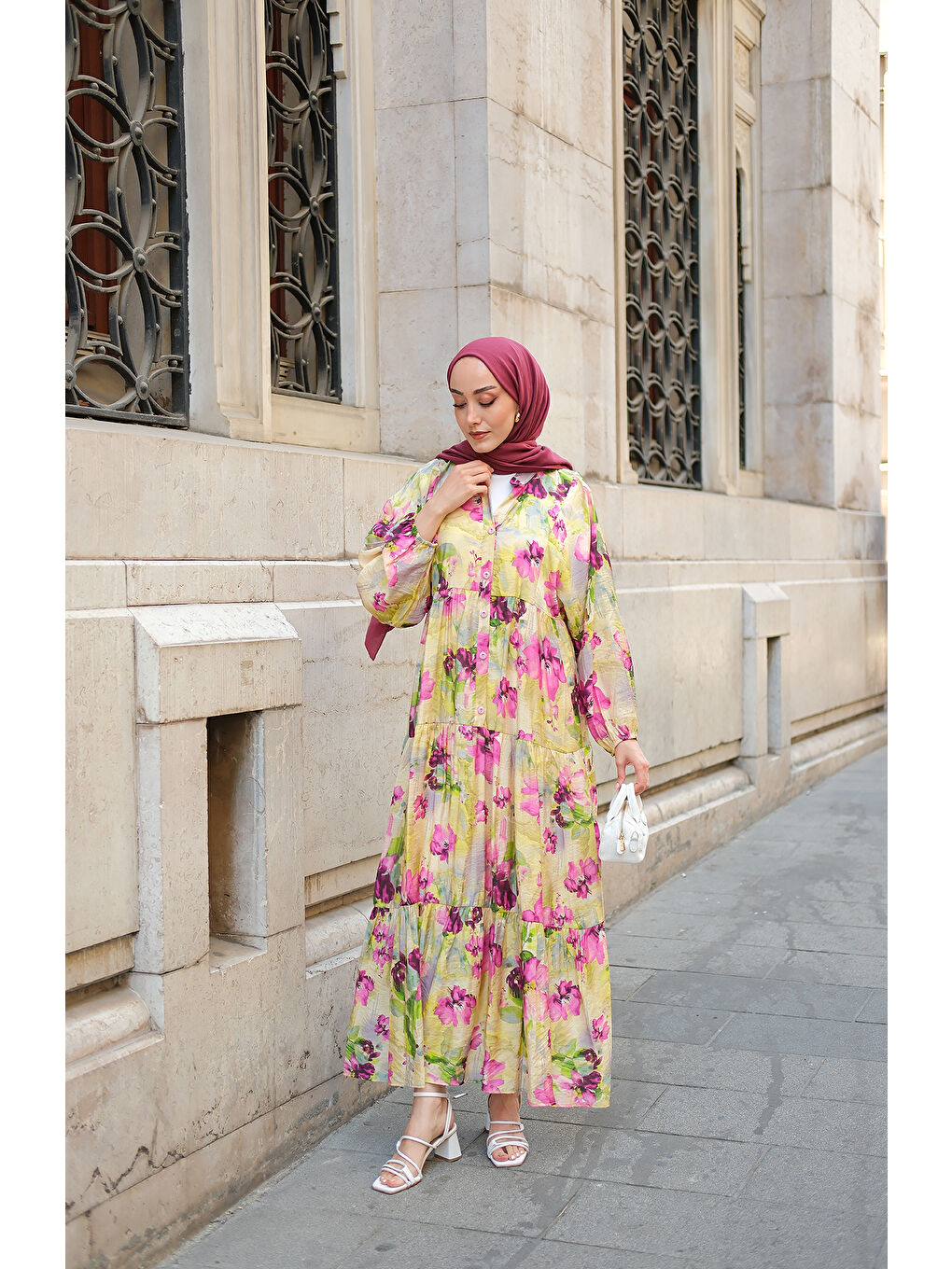 Kadın Tropikal Çiçek Desen Elbise Yağ Yeşil-2