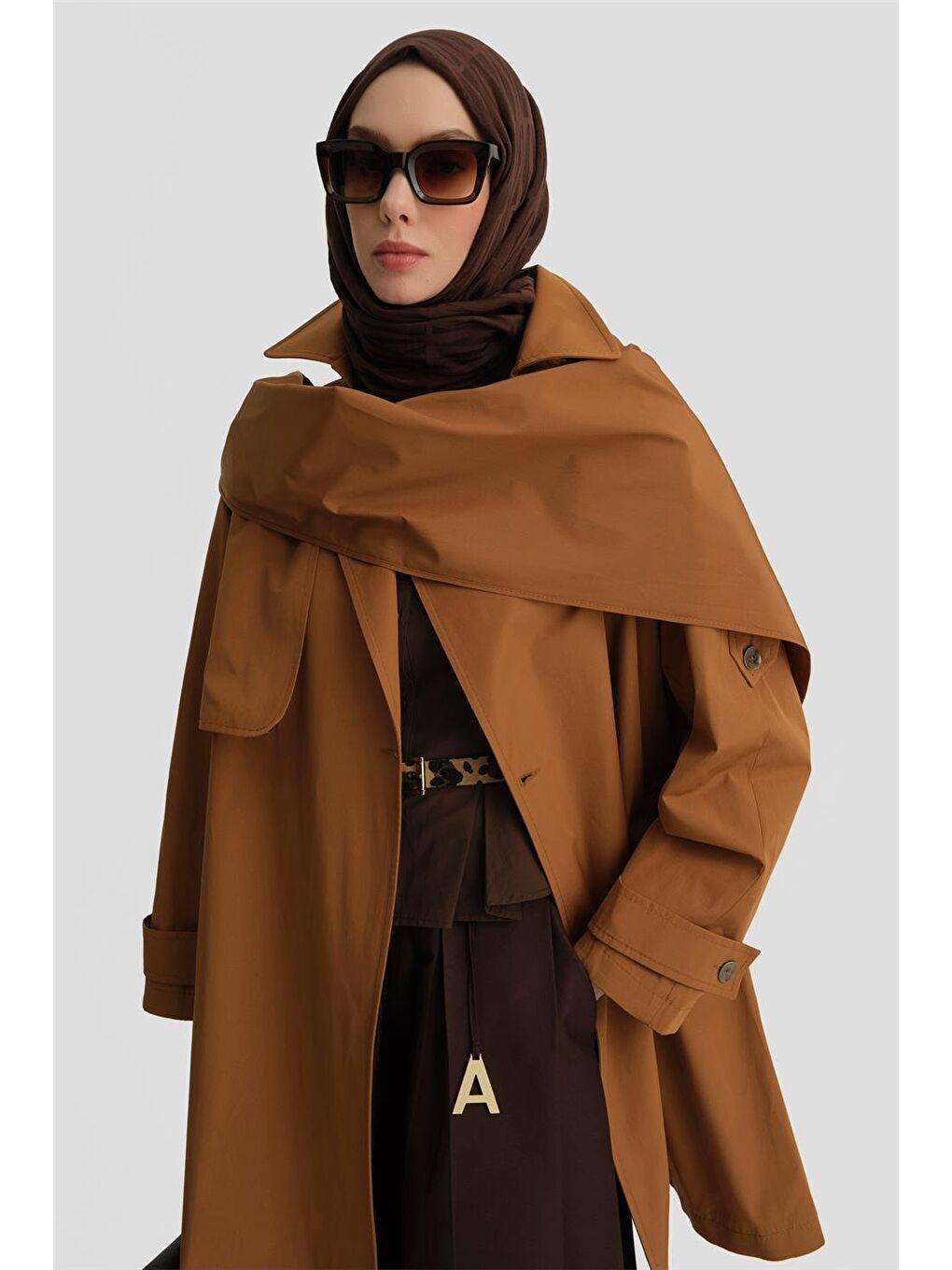Kahverengi Atkı Detaylı Trençkot 25Y7805 Taba-3