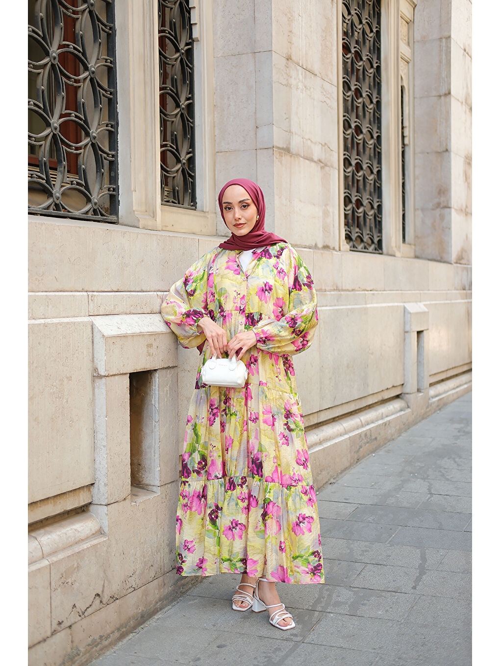 Kadın Tropikal Çiçek Desen Elbise Yağ Yeşil-3