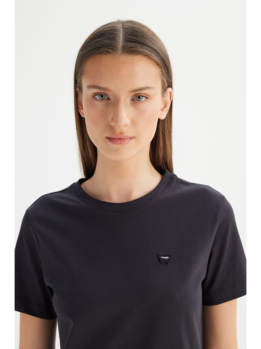 %100 Pamuk Regular Fit Normal Kesim Bisiklet Yaka Patch Logo Siyah Tişört-3